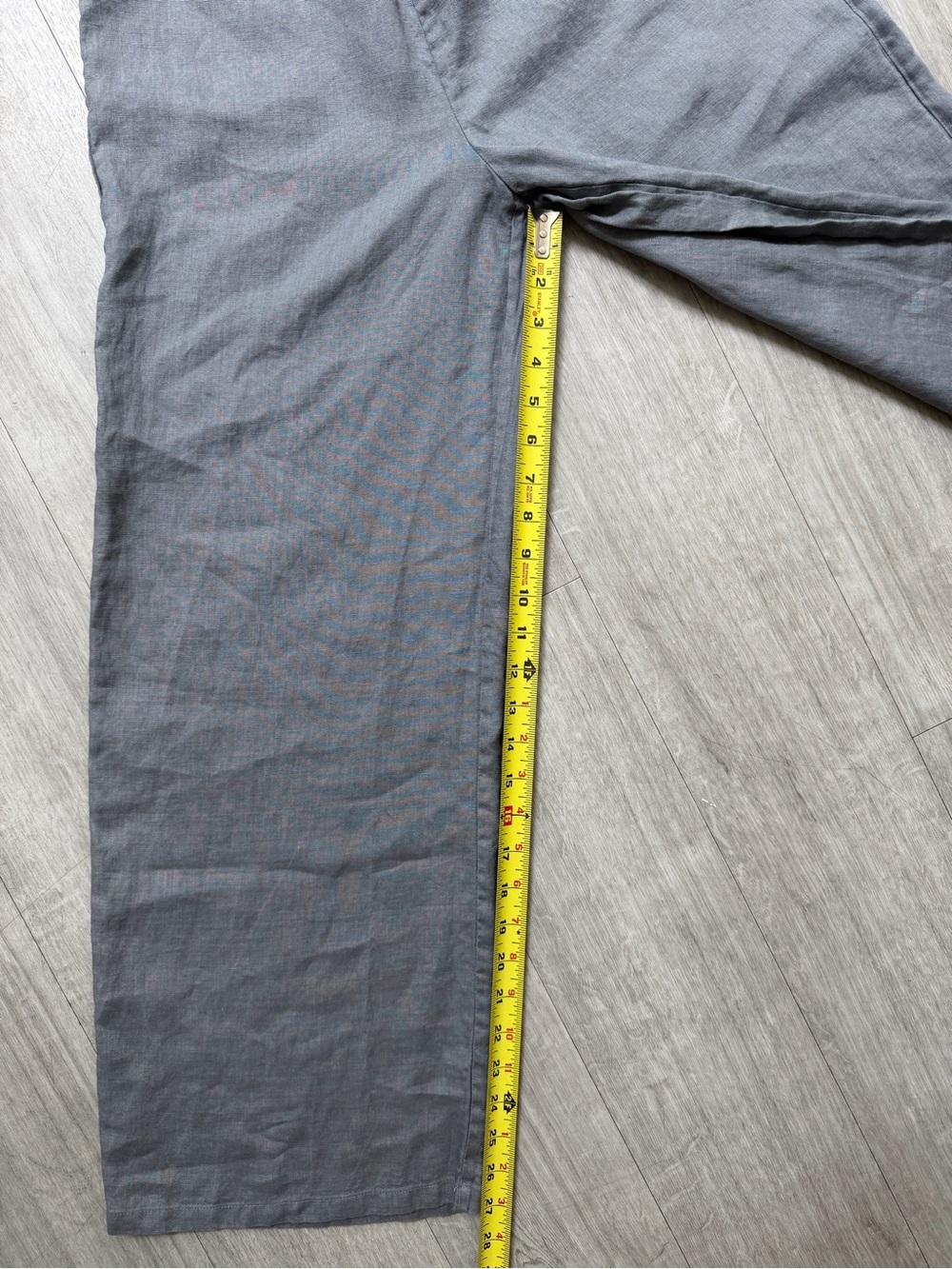 VIVID Linen Straight Long Pants Elastic Waist Cool Grey Wide Leg Trousers size S - Picture 10 of 12